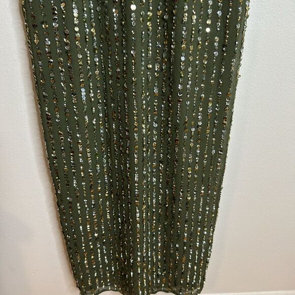 Mac Duggal SEQUINED HIGH NECK SLEEVELESS COLUMN GOWN in olive size 2 - Picture 7 of 16